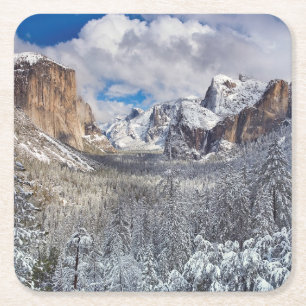 Yosemite Valley in Snow Square Paper Coaster