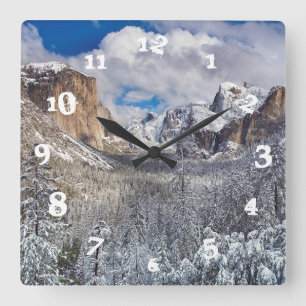 Yosemite Valley in Snow Square Wall Clock