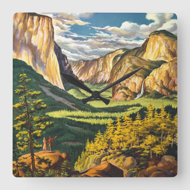 Yosemite Vintage Travel Art Square Wall Clock (Front)