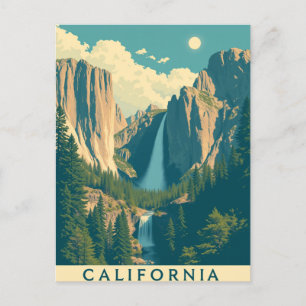 Yosemite Waterfall Vintage Retro Holiday Postcard