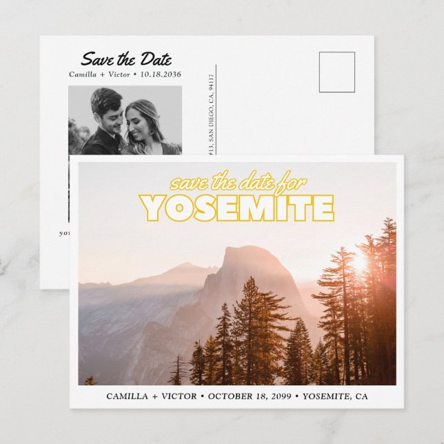 Yosemite Wedding Save the Date Retro Postcard (Front/Back)