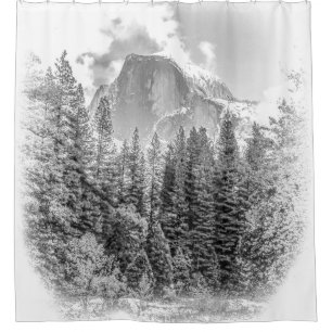 Yosemite's Half Dome in Winter, Black and White Shower Curtain