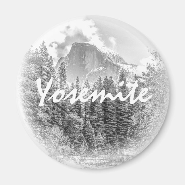 Yosemite's Half Dome in Winter with Yosemite Text Magnet (Front)