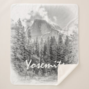 Yosemite's Half Dome in Winter with Yosemite Text Sherpa Blanket
