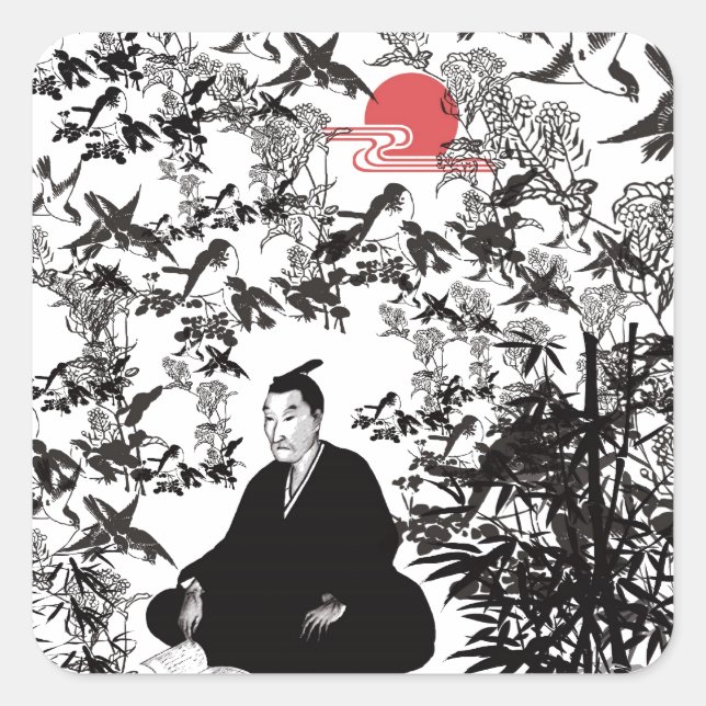 Yoshida Shoin and Birds Square Sticker (Front)