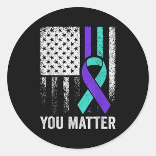 You American Flag Teal Purple Men Mental Health  Classic Round Sticker