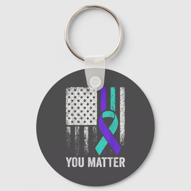 You American Flag Teal Purple Men Mental Health  Key Ring (Front)