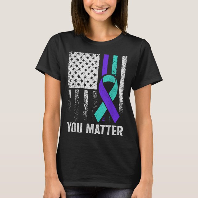 You American Flag Teal Purple Men Mental Health  T-Shirt (Front)