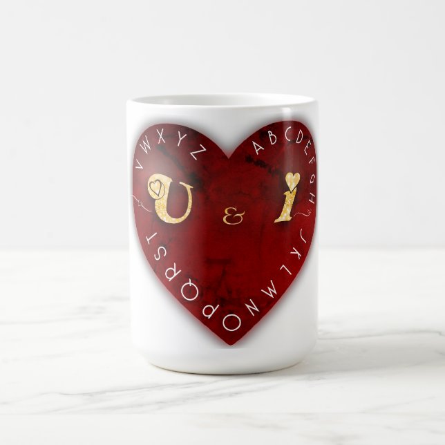 You and I - alphabet game on a red heart Coffee Mug (Center)