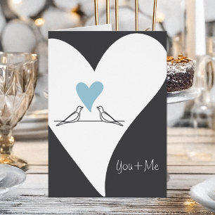 You and Me Birds in Love Light Blue Heart Cards