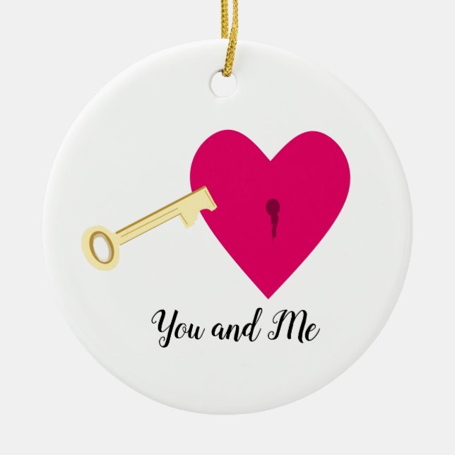 You and Me Heart and Key Ceramic Tree Decoration (Front)
