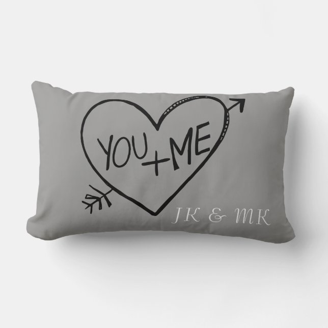 You and Me Heart monogram Lumbar Cushion (Front)