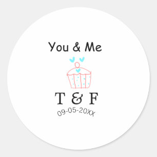 You and me love cup cake red valentine's day name classic round sticker