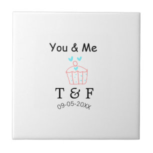 You and me love cup cake red valentine's day name tile