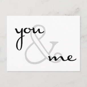 you and me modern black white design love postcard