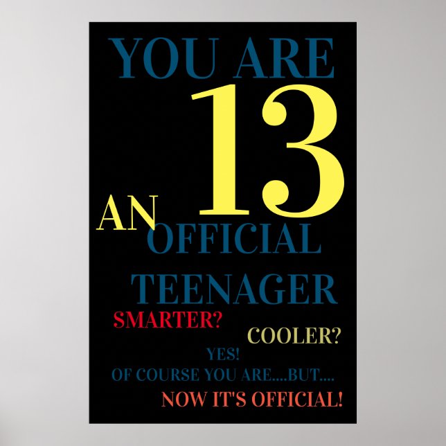 You Are 13 Official Teenager for Boys Birthday Poster (Front)