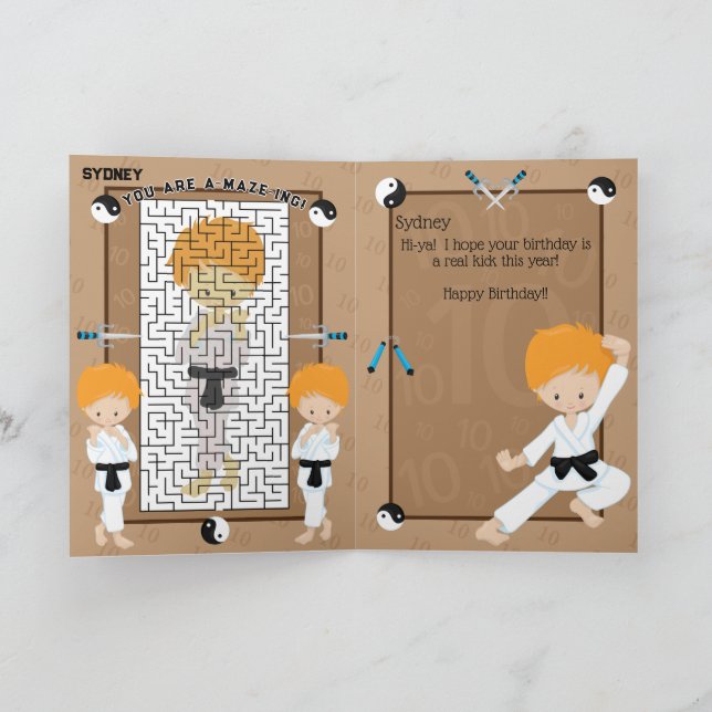 You are A-Maze-ing Ginger Boys Karate Birthday Card (Inside)