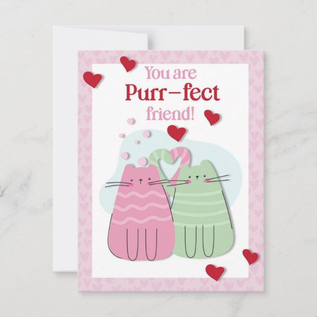 You Are a Purfect Friend Pink Cats Valentines Card (Front)