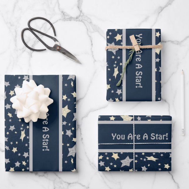 You Are A Star! Elegant Modern Blue Wrapping Paper Sheet (Front)