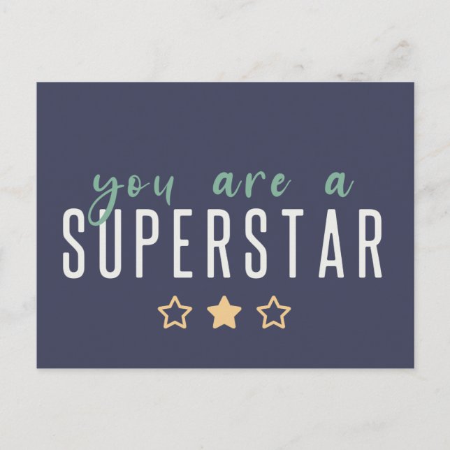 You are a Superstar | Modern Navy Gold Star Hero Postcard (Front)
