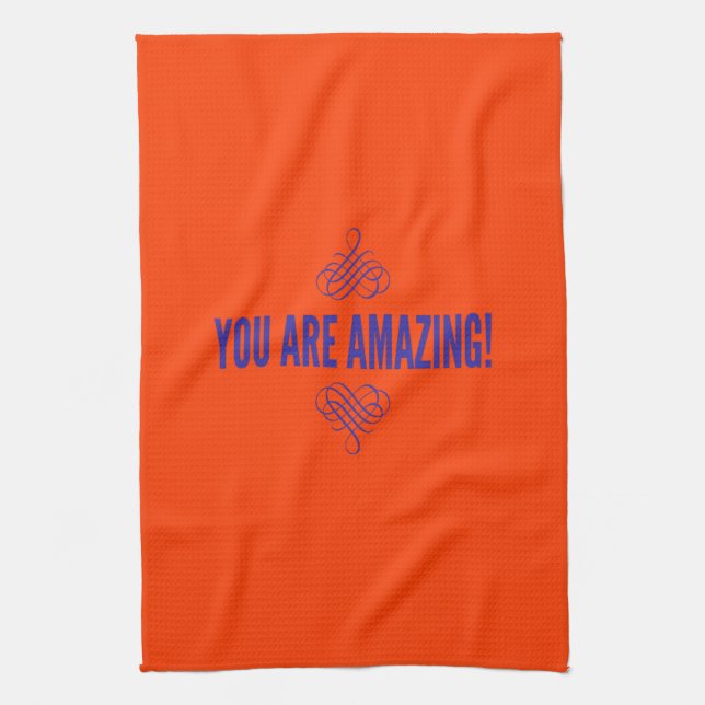 You are amazing! Orange and Purple Tea Towel (Vertical)