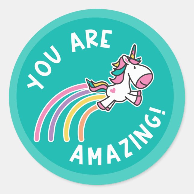 You Are Amazing Unicorn Reward Classic Round Sticker (Front)