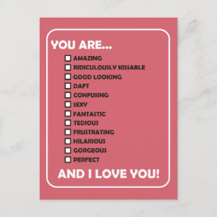 You Are...  And I Love You Postcard