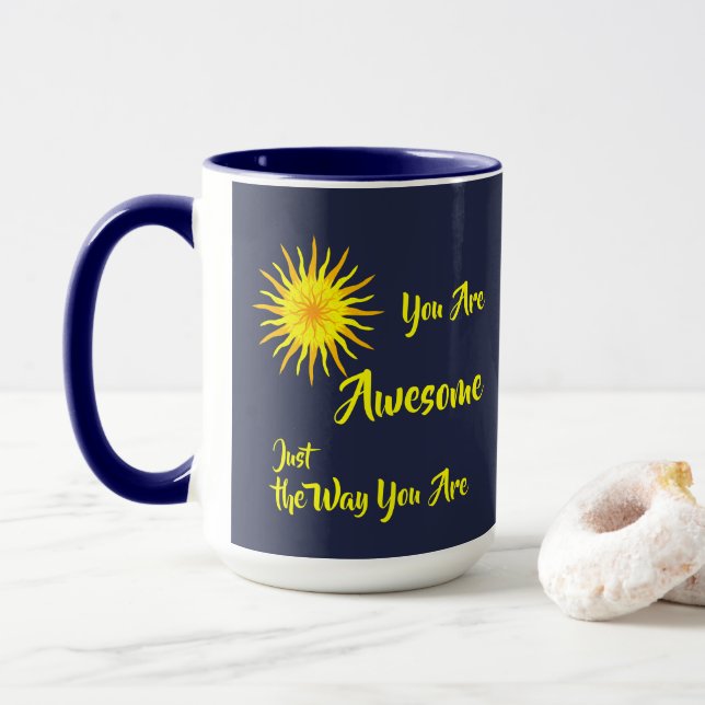 "You Are Awesome" Bright Yellow Sun Mug (With Donut)