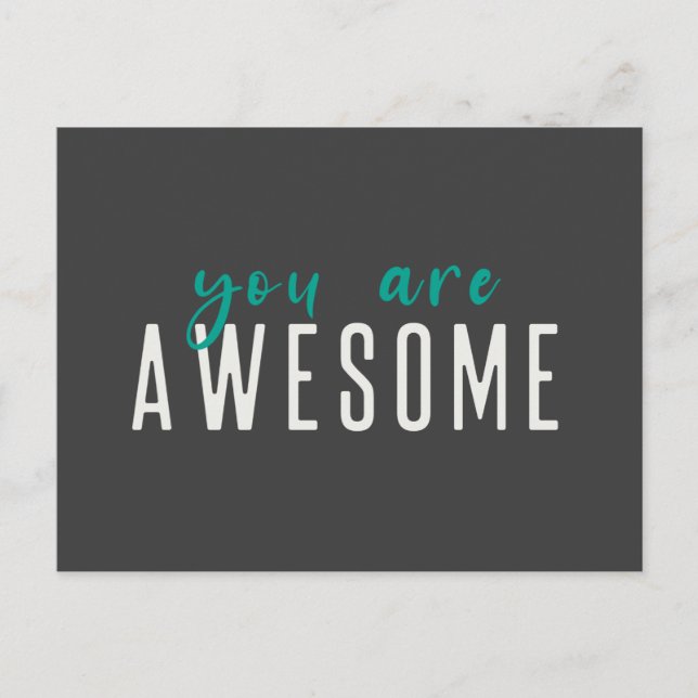 You are Awesome | Modern Quote Green Navy Blue Postcard (Front)