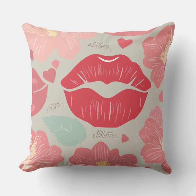 You Are Beautiful Flowers and Kisses Cushion (Front)
