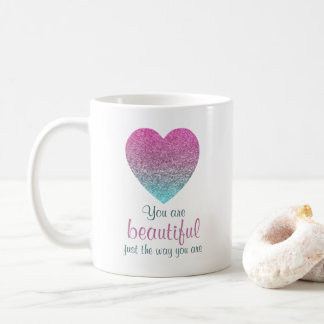 You Are Beautiful Glitter Heart Gift Coffee Mug