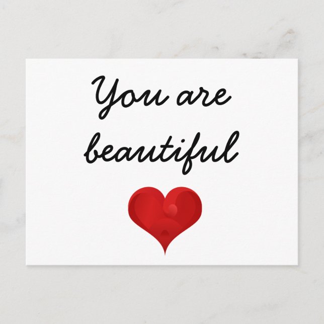 You are beautiful Handwriting Typography Red Heart Postcard (Front)