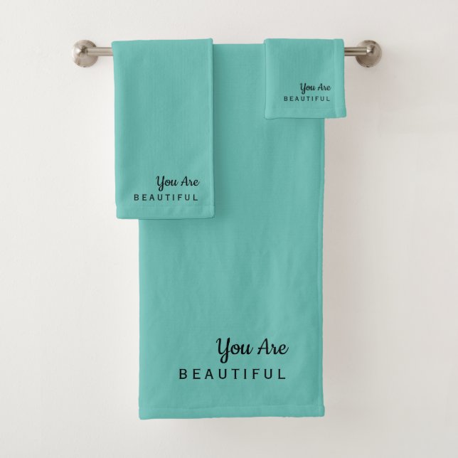 You Are Beautiful Inspirational Teal Towel Set (Insitu)