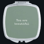 You are beautiful - Minimalist elegant Sage Green Compact Mirror<br><div class="desc">You are beautiful - Minimalist elegant Sage Green Compact Mirror gift featuring a Self-compassion quote "You are beautiful" in stylish distressed typewriter font.</div>