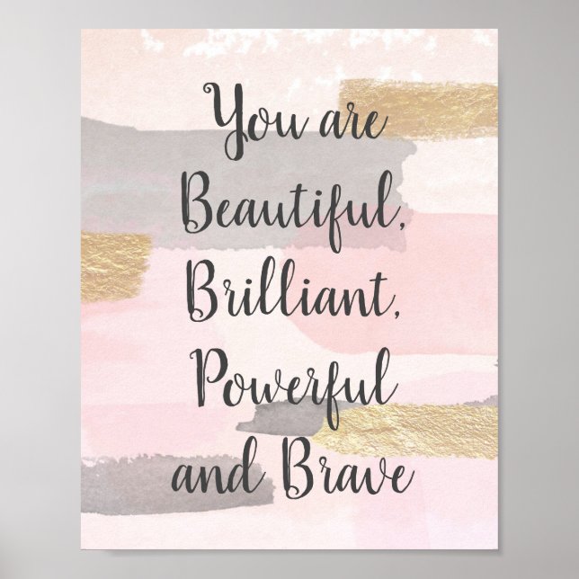 YOU ARE BEAUTIFUL - Pink Gold Quote Poster (Front)