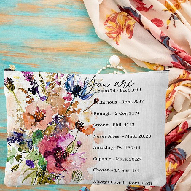 You are beautiful-scripture floral accessory pouch (Creator Uploaded)