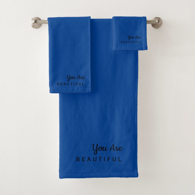 You Are Beautiful Stylish Marine Blue Towel Set (Insitu)