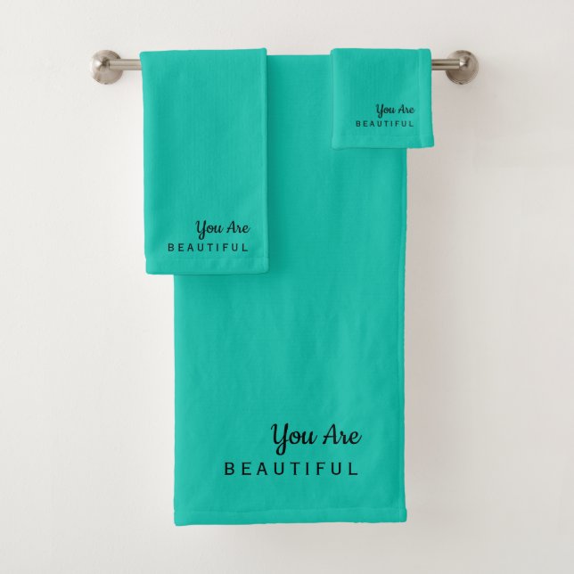 You Are Beautiful Stylish Turquoise Towel Set (Insitu)