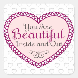 You Are Beautiful Word Art Gift Quotes Square Sticker