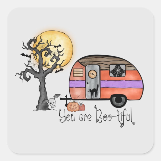 You Are Boo-tiful – Camper Van with Spooky Tree Square Sticker (Front)
