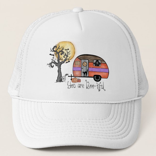 You Are Boo-tiful – Camper Van with Spooky Tree Trucker Hat (Front)