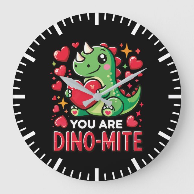 You Are Dino-Mite - Cute Dinosaur Valentine's Day Large Clock (Front)