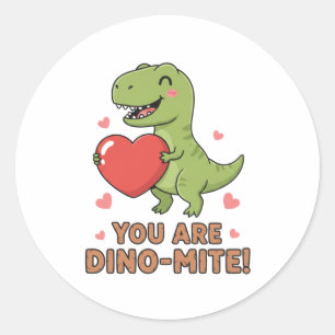 You Are Dino-mite Cute T-Rex Dinosaur Valentine Classic Round Sticker