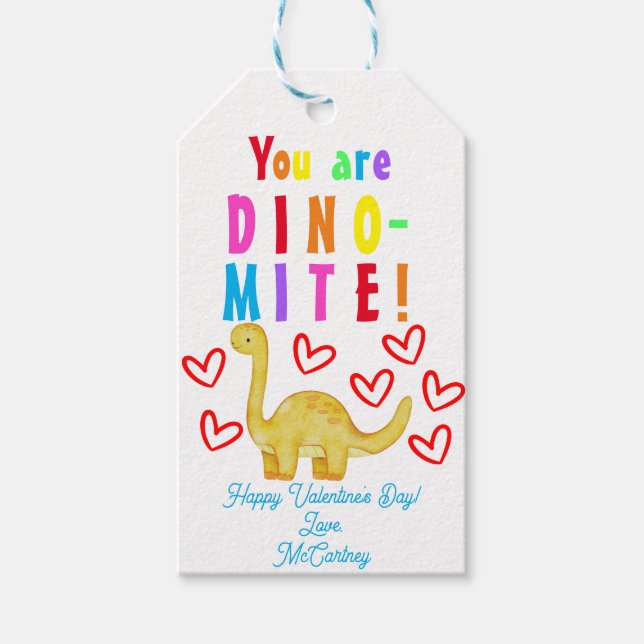 You are DINO-mite Kids Valentine's Gift Tag (Front)