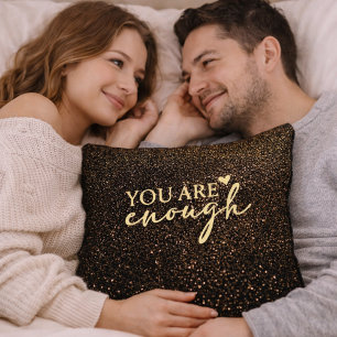 You Are Enough Black and Gold Glitter Inspirationa Cushion