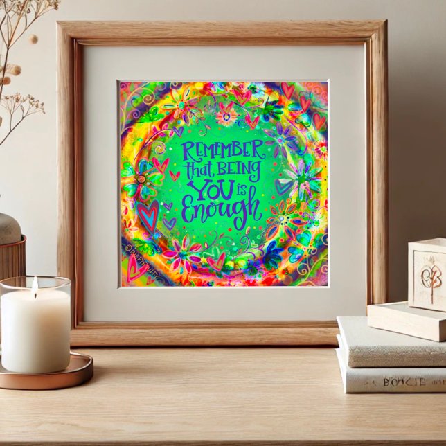 You are Enough Floral Hearts Green Pretty Poster (Creator Uploaded)