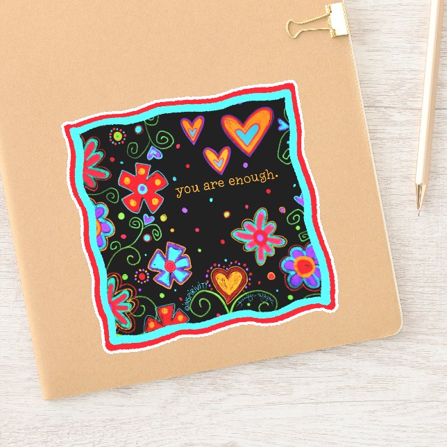 You are Enough Fun, Black, Inspirivity Floral (Notebook)