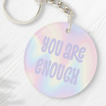 You are enough inspirational soft pastel rainbow key ring<br><div class="desc">Trendy keychain featuring the text "you are enough" in light purple on a soft pastel rainbow pattern background.</div>