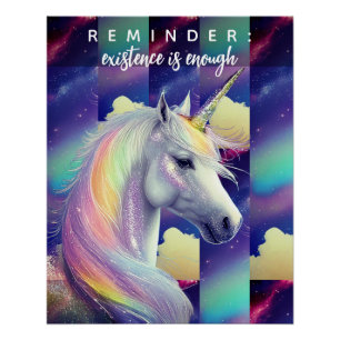 You Are Enough Reminder White Unicorn Inspiration Poster