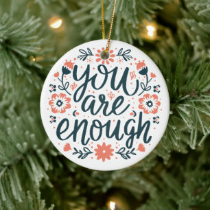 You are enough self love quotes cute girly floral ceramic tree decoration